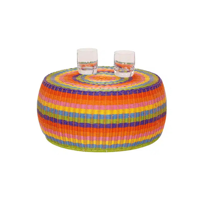 Tavolino-Pouf in Resina Intrecciata a Mano