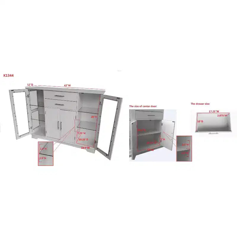 Mobile credenza espositore da cucina a 4 ante Santi con ante in vetro, bianco