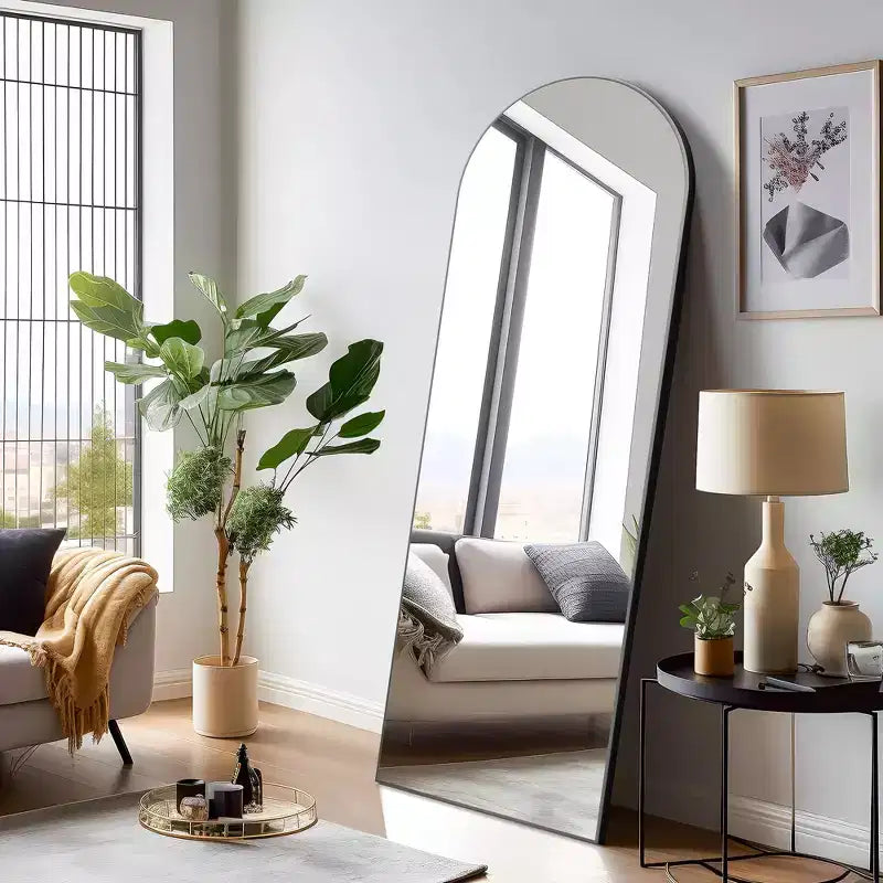 Specchio da pavimento a figura intera 71x31 Grande con arco superiore, specchio da bagno incorniciato per soggiorno, nero