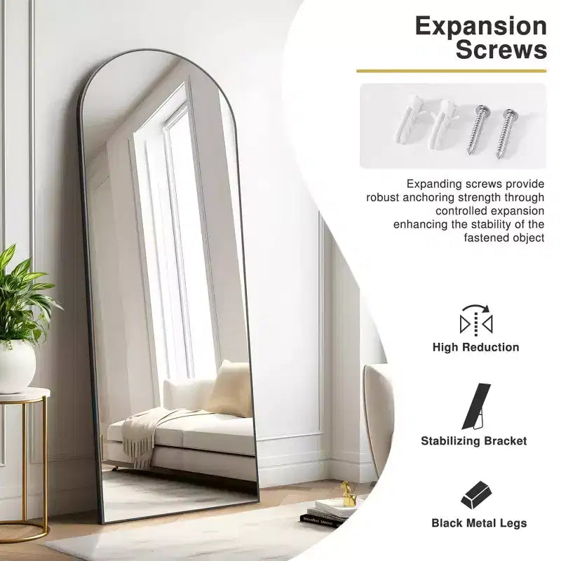 Specchio da pavimento a figura intera 71x31 Grande con arco superiore, specchio da bagno incorniciato per soggiorno, nero