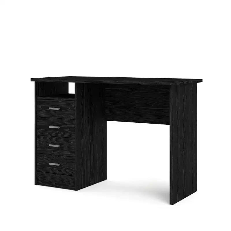 Scrivania con 4 cassetti, nera venata legno
