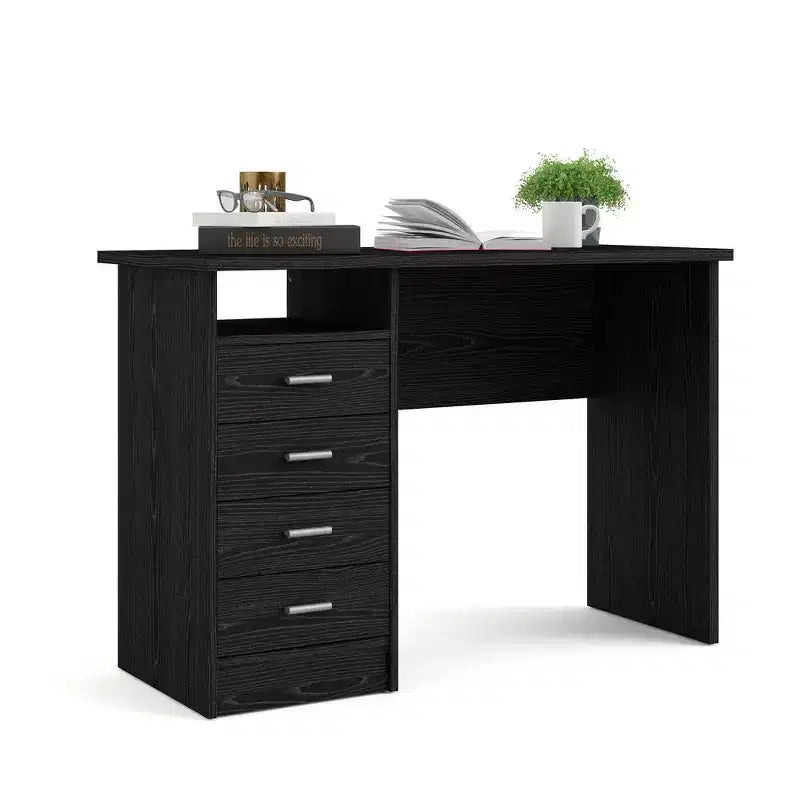 Scrivania con 4 cassetti, nera venata legno