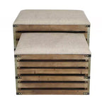 HomeRoots Set of Two Brown Wood Slat and Upholstery Storage Benches With Flip Top