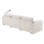 Divano componibile oversize in ciniglia con pouf contenitore e tasche, porta telefono regolabile e porte di ricarica