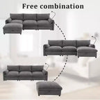 Divano componibile oversize in ciniglia con pouf contenitore e tasche, porta telefono regolabile e porte di ricarica