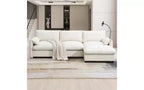 Divano componibile oversize in ciniglia con pouf contenitore e tasche, porta telefono regolabile e porte di ricarica