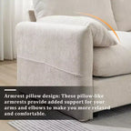 Divano componibile oversize in ciniglia con pouf contenitore e tasche, porta telefono regolabile e porte di ricarica