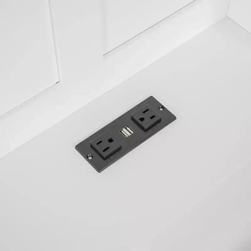 Letto a capanna singolo/a una piazza e mezza con finestra, base a piattaforma con cassetti laterali, mensole, set di prese e porta USB, Bianco