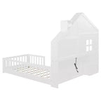Letto a capanna singolo/a una piazza e mezza con finestra, base a piattaforma con cassetti laterali, mensole, set di prese e porta USB, Bianco