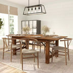 Sedia da pranzo impilabile con design a schienale a Y, struttura in legno massello, seduta in corda di carta kraft intrecciata