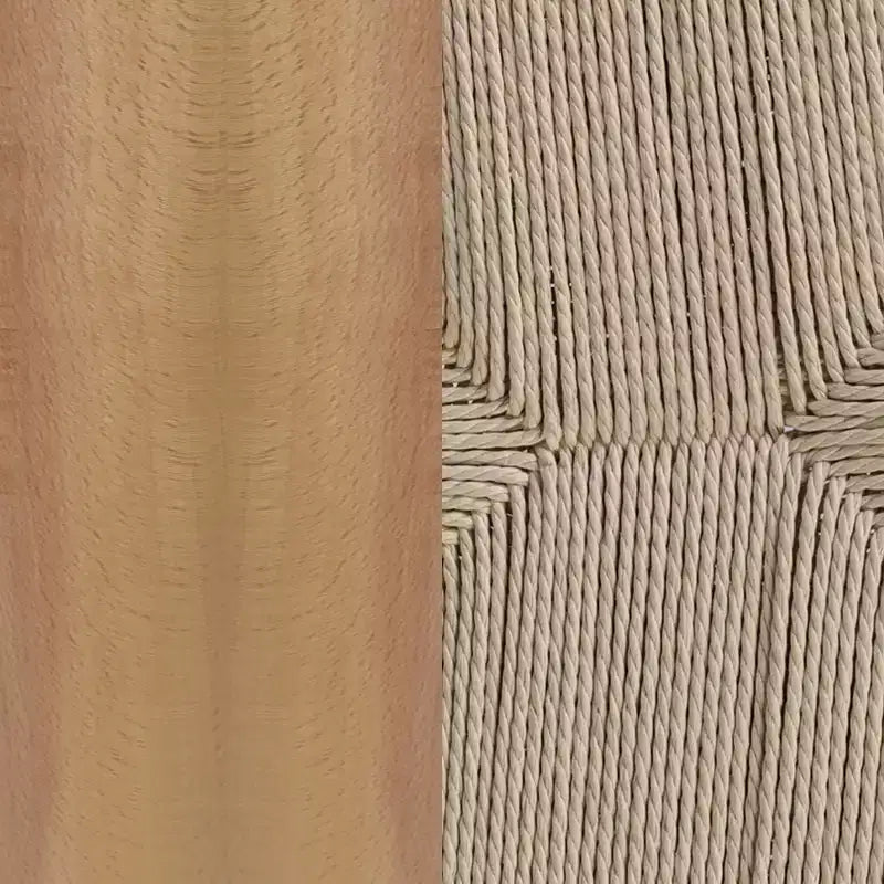 Sedia da pranzo impilabile con design a schienale a Y, struttura in legno massello, seduta in corda di carta kraft intrecciata