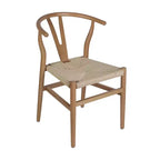 Sedia da pranzo impilabile con design a schienale a Y, struttura in legno massello, seduta in corda di carta kraft intrecciata