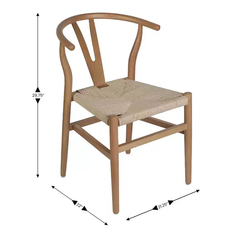 Sedia da pranzo impilabile con design a schienale a Y, struttura in legno massello, seduta in corda di carta kraft intrecciata