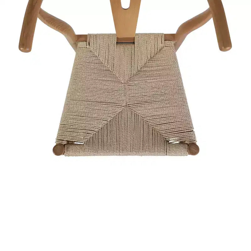 Sedia da pranzo impilabile con design a schienale a Y, struttura in legno massello, seduta in corda di carta kraft intrecciata