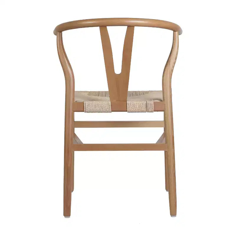 Sedia da pranzo impilabile con design a schienale a Y, struttura in legno massello, seduta in corda di carta kraft intrecciata