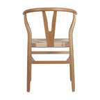 Sedia da pranzo impilabile con design a schienale a Y, struttura in legno massello, seduta in corda di carta kraft intrecciata