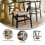 Sedia da pranzo impilabile con design a schienale a Y, struttura in legno massello, seduta in corda di carta kraft intrecciata