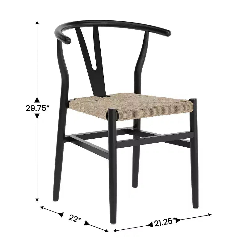 Sedia da pranzo impilabile con design a schienale a Y, struttura in legno massello, seduta in corda di carta kraft intrecciata