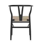 Sedia da pranzo impilabile con design a schienale a Y, struttura in legno massello, seduta in corda di carta kraft intrecciata
