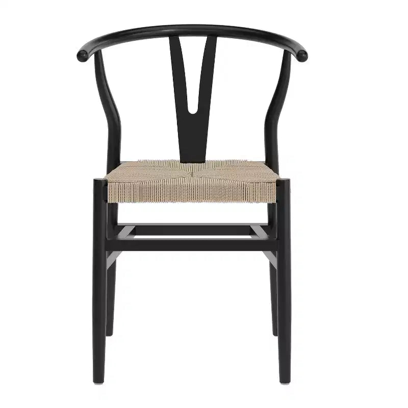 Sedia da pranzo impilabile con design a schienale a Y, struttura in legno massello, seduta in corda di carta kraft intrecciata