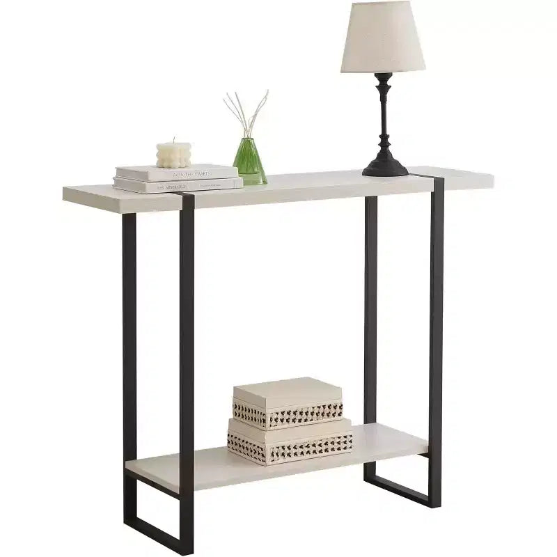 Consolle con ripiani - Tavolino da divano moderno in metallo e legno per soggiorno, ingresso, corridoio, atrio