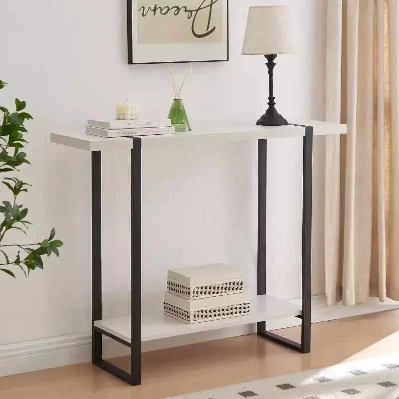 Consolle con ripiani - Tavolino da divano moderno in metallo e legno per soggiorno, ingresso, corridoio, atrio