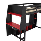 Letto a soppalco da gaming per ragazzi/adulti, per materasso singolo/una piazza e mezza, con scrivania, luci LED, ripiani multi-storage e appendiabiti, struttura in legno salvaspazio