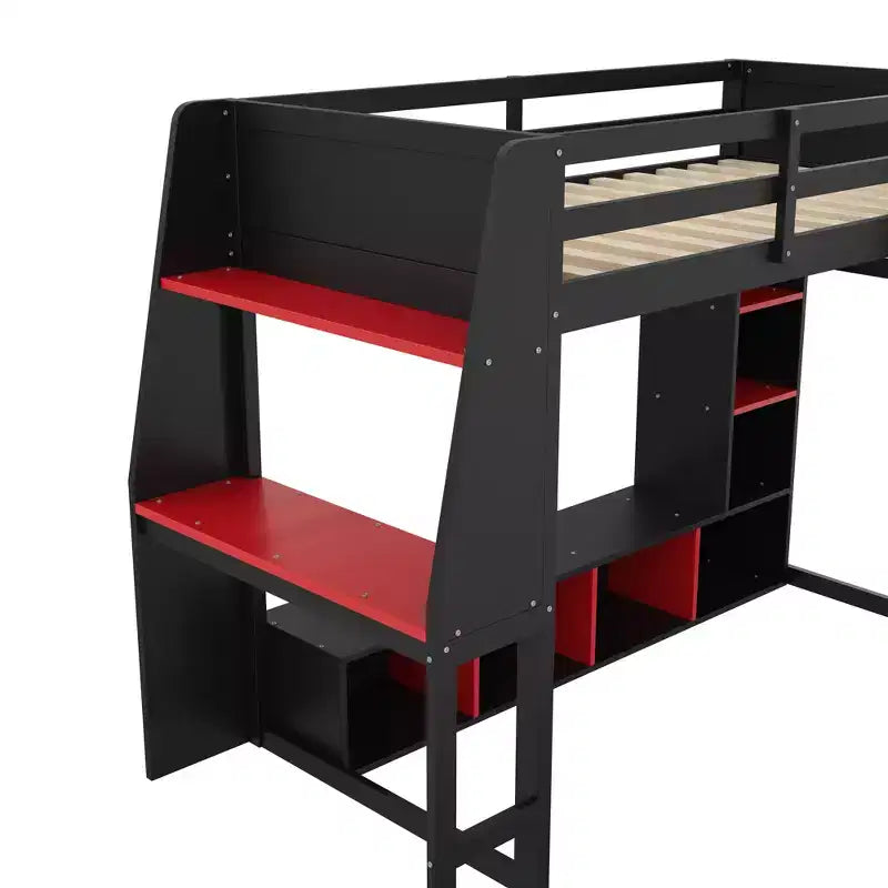 Letto a soppalco da gaming per ragazzi/adulti, per materasso singolo/una piazza e mezza, con scrivania, luci LED, ripiani multi-storage e appendiabiti, struttura in legno salvaspazio