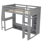Letto a soppalco da gaming per ragazzi/adulti, per materasso singolo/una piazza e mezza, con scrivania, luci LED, ripiani multi-storage e appendiabiti, struttura in legno salvaspazio