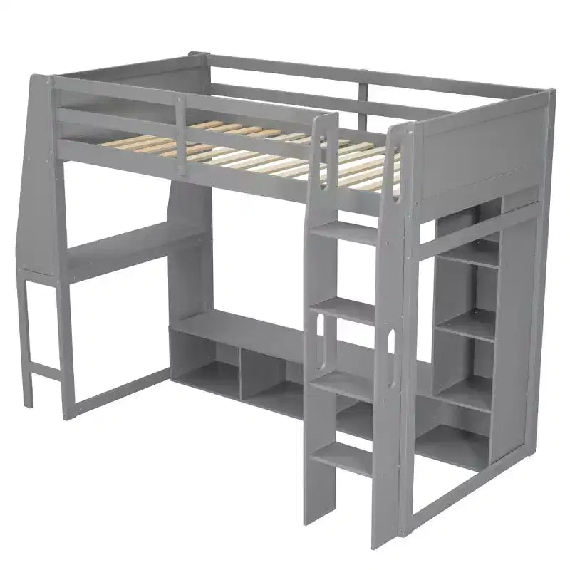 Letto a soppalco da gaming per ragazzi/adulti, per materasso singolo/una piazza e mezza, con scrivania, luci LED, ripiani multi-storage e appendiabiti, struttura in legno salvaspazio