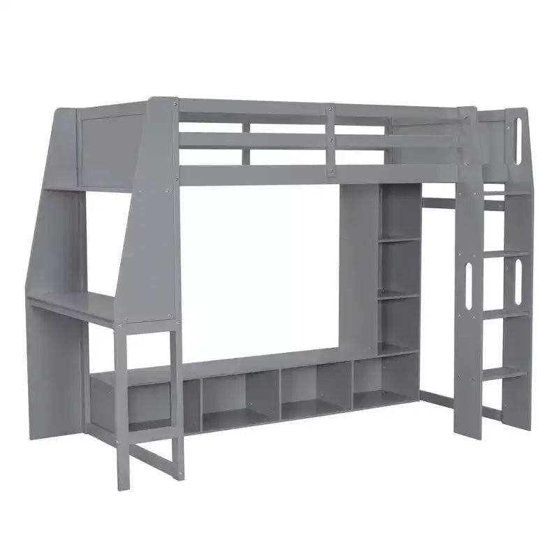 Letto a soppalco da gaming per ragazzi/adulti, per materasso singolo/una piazza e mezza, con scrivania, luci LED, ripiani multi-storage e appendiabiti, struttura in legno salvaspazio