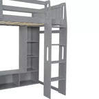 Letto a soppalco da gaming per ragazzi/adulti, per materasso singolo/una piazza e mezza, con scrivania, luci LED, ripiani multi-storage e appendiabiti, struttura in legno salvaspazio