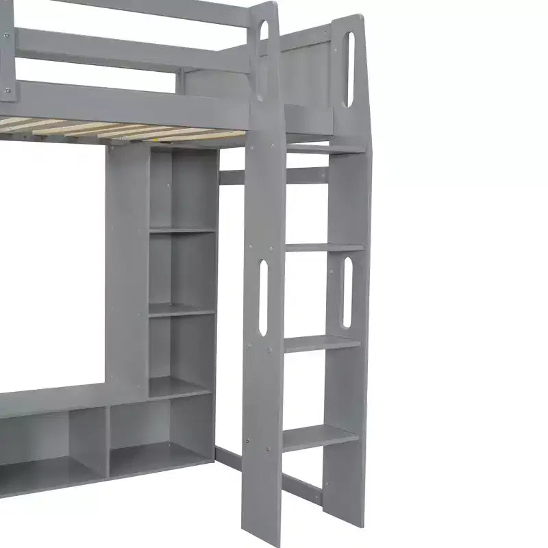Letto a soppalco da gaming per ragazzi/adulti, per materasso singolo/una piazza e mezza, con scrivania, luci LED, ripiani multi-storage e appendiabiti, struttura in legno salvaspazio