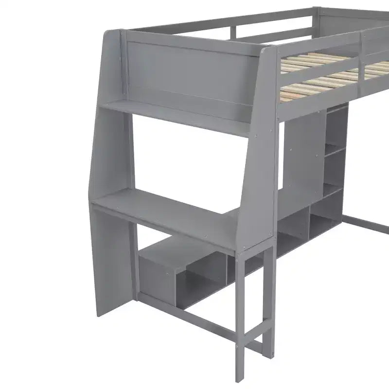 Letto a soppalco da gaming per ragazzi/adulti, per materasso singolo/una piazza e mezza, con scrivania, luci LED, ripiani multi-storage e appendiabiti, struttura in legno salvaspazio