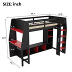 Letto a soppalco da gaming per ragazzi/adulti, per materasso singolo/una piazza e mezza, con scrivania, luci LED, ripiani multi-storage e appendiabiti, struttura in legno salvaspazio