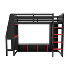 Letto a soppalco da gaming per ragazzi/adulti, per materasso singolo/una piazza e mezza, con scrivania, luci LED, ripiani multi-storage e appendiabiti, struttura in legno salvaspazio