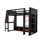 Letto a soppalco da gaming per ragazzi/adulti, per materasso singolo/una piazza e mezza, con scrivania, luci LED, ripiani multi-storage e appendiabiti, struttura in legno salvaspazio