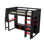 Letto a soppalco da gaming per ragazzi/adulti, per materasso singolo/una piazza e mezza, con scrivania, luci LED, ripiani multi-storage e appendiabiti, struttura in legno salvaspazio