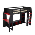 Letto a soppalco da gaming per ragazzi/adulti, per materasso singolo/una piazza e mezza, con scrivania, luci LED, ripiani multi-storage e appendiabiti, struttura in legno salvaspazio