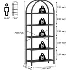 Libreria a 5 ripiani aperta ad arco, scaffali moderni con struttura in metallo, espositore autoportante per camera da letto, soggiorno, ufficio