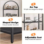 Libreria a 5 ripiani aperta ad arco, scaffali moderni con struttura in metallo, espositore autoportante per camera da letto, soggiorno, ufficio