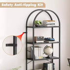 Libreria a 5 ripiani aperta ad arco, scaffali moderni con struttura in metallo, espositore autoportante per camera da letto, soggiorno, ufficio