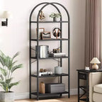 Libreria a 5 ripiani aperta ad arco, scaffali moderni con struttura in metallo, espositore autoportante per camera da letto, soggiorno, ufficio