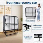 Letto Pieghevole con Materasso, Letto Pieghevole Portatile su Ruote con Tasca Laterale per Ufficio, Camera da Letto, Salvaspazio, Facile da Riporre