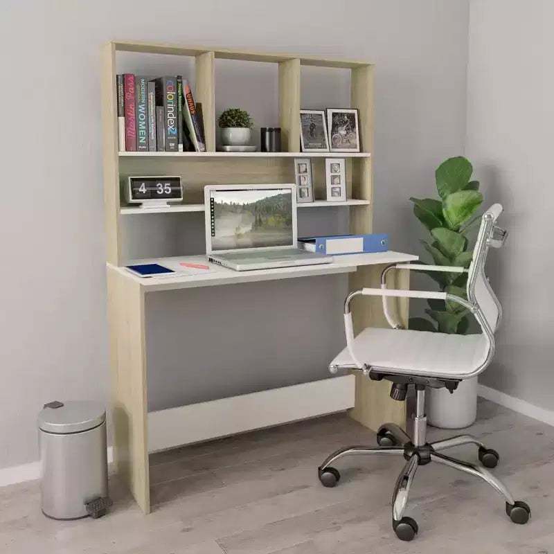 Scrivania moderna flottante con 3 ripiani, scrivania per computer a parete con finitura opaca per piccoli spazi