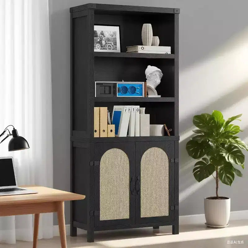 Libreria e scaffale con ante, libreria alta 180 cm con armadietti contenitori per l'home office