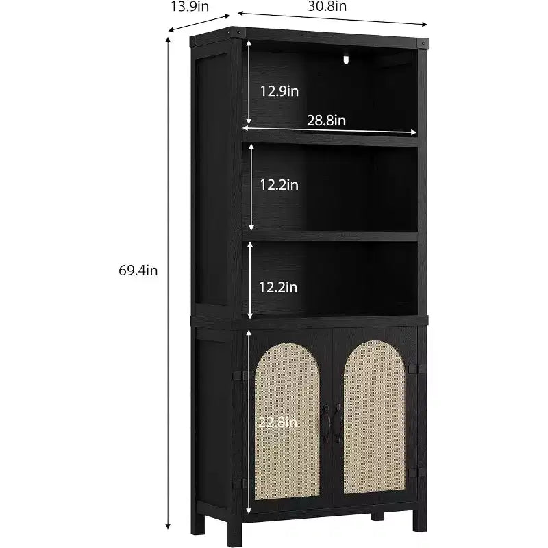 Libreria e scaffale con ante, libreria alta 180 cm con armadietti contenitori per l'home office