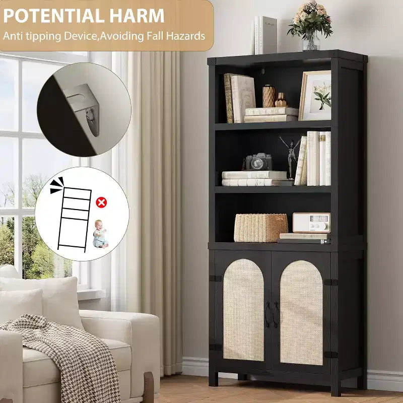 Libreria e scaffale con ante, libreria alta 180 cm con armadietti contenitori per l'home office
