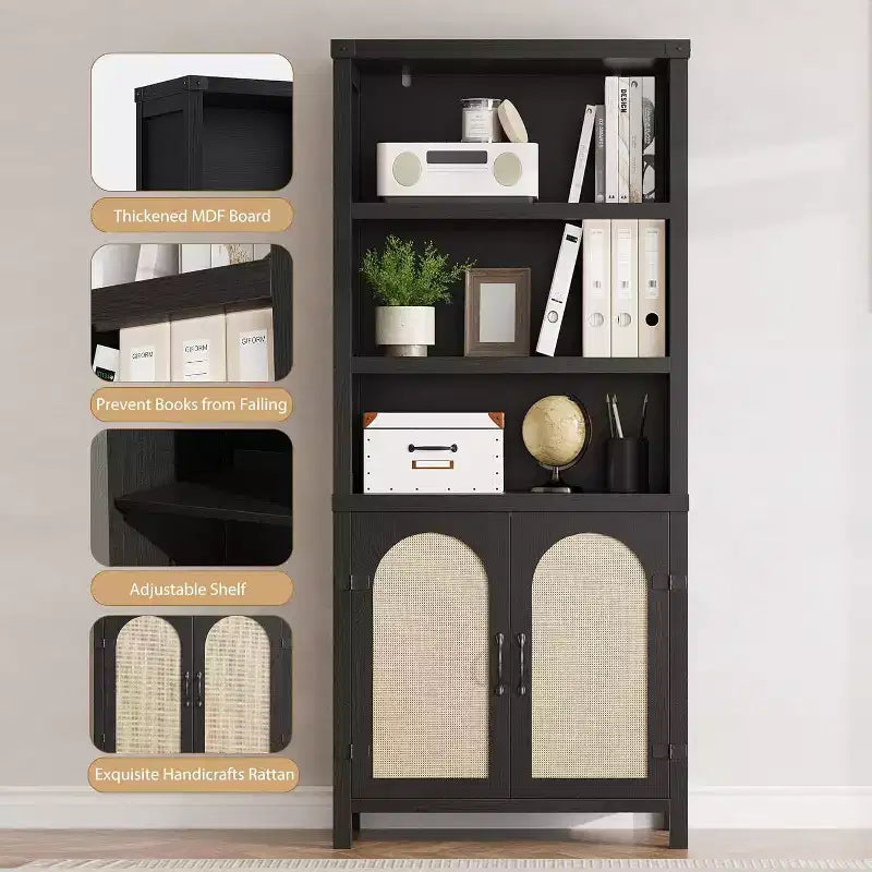 Libreria e scaffale con ante, libreria alta 180 cm con armadietti contenitori per l'home office