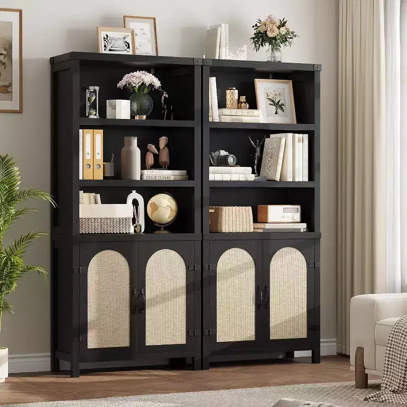 Libreria e scaffale con ante, libreria alta 180 cm con armadietti contenitori per l'home office